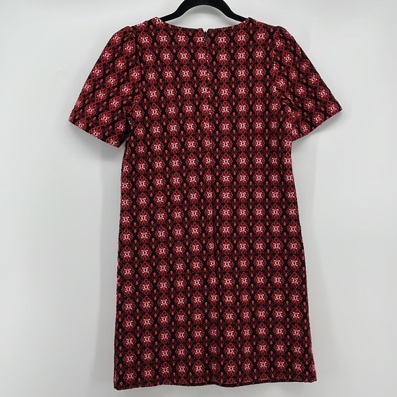 LOFT Scroll Floral Jacquard Short Sleeve Shift Mini Dress Red/Black Petite XS - Picture 3 of 8